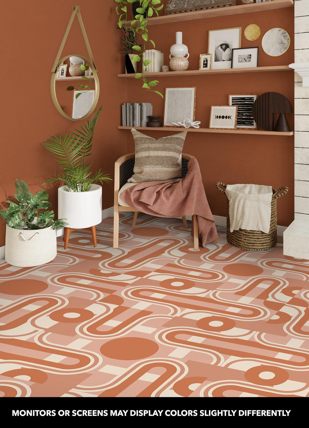 X Brenda Daworld Terracotta Peel and Stick Floor Tiles, Terracotta Geometric Removable Vinyl Flooring, Self Adhesive