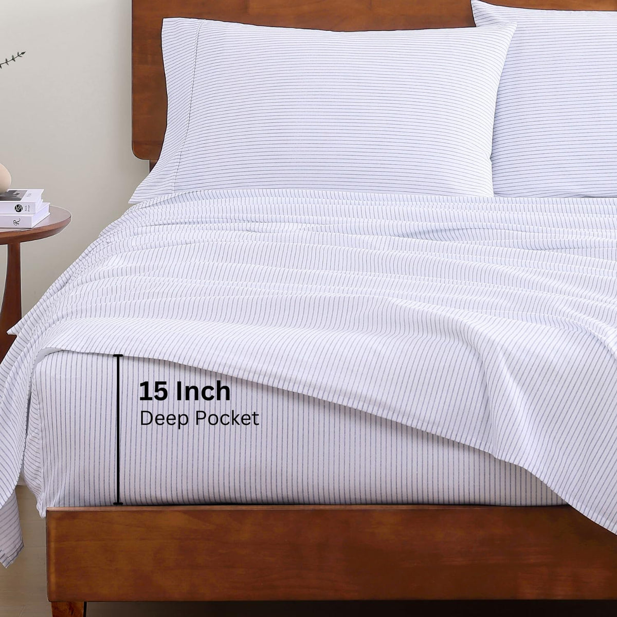 Sheets 100% Organic Cotton 4pc Percale - Ticking Stripe