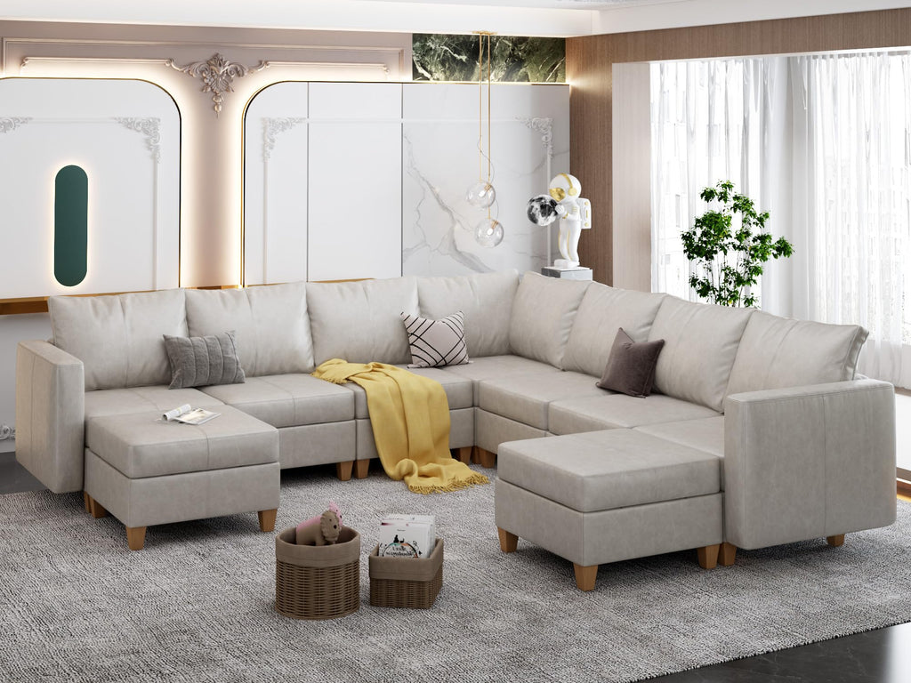 Faux Leather Sectional U Shaped Modular Couch