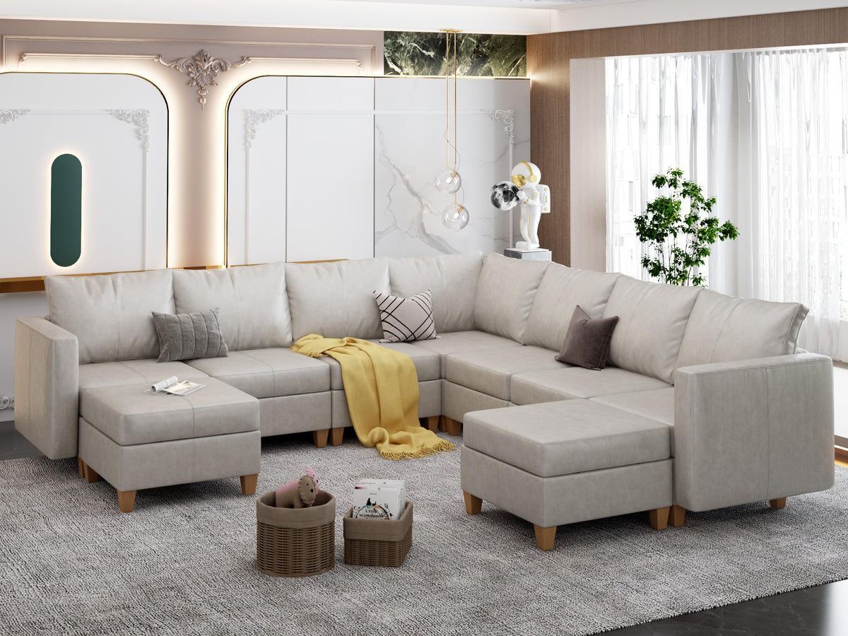 Faux Leather Sectional U Shaped Modular Couch