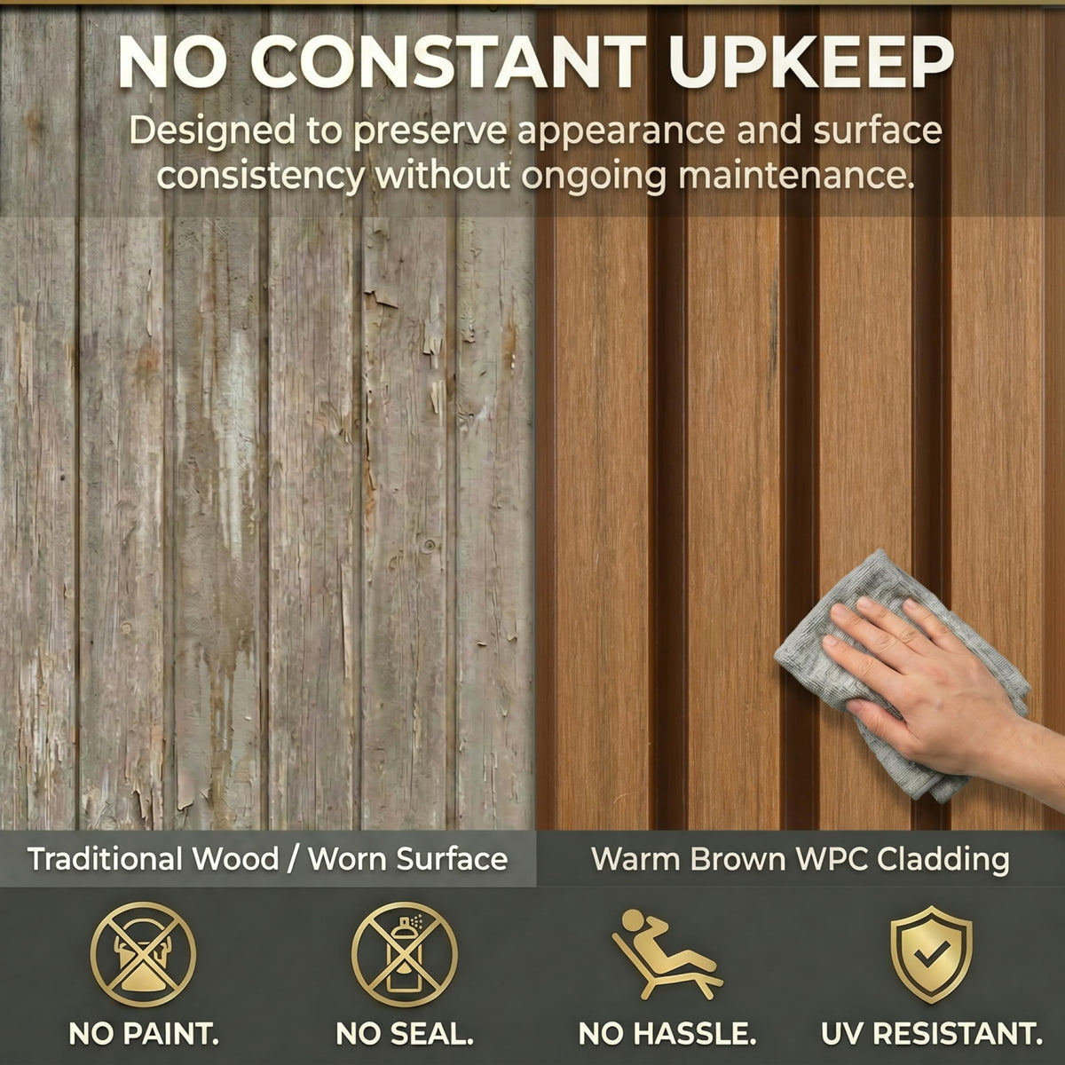 WPC Exterior Wall Slat Panels Waterproof Outdoor Composite Siding Cladding 94.5 in x 8.62 in 28.3 sq.ft Light Walnut