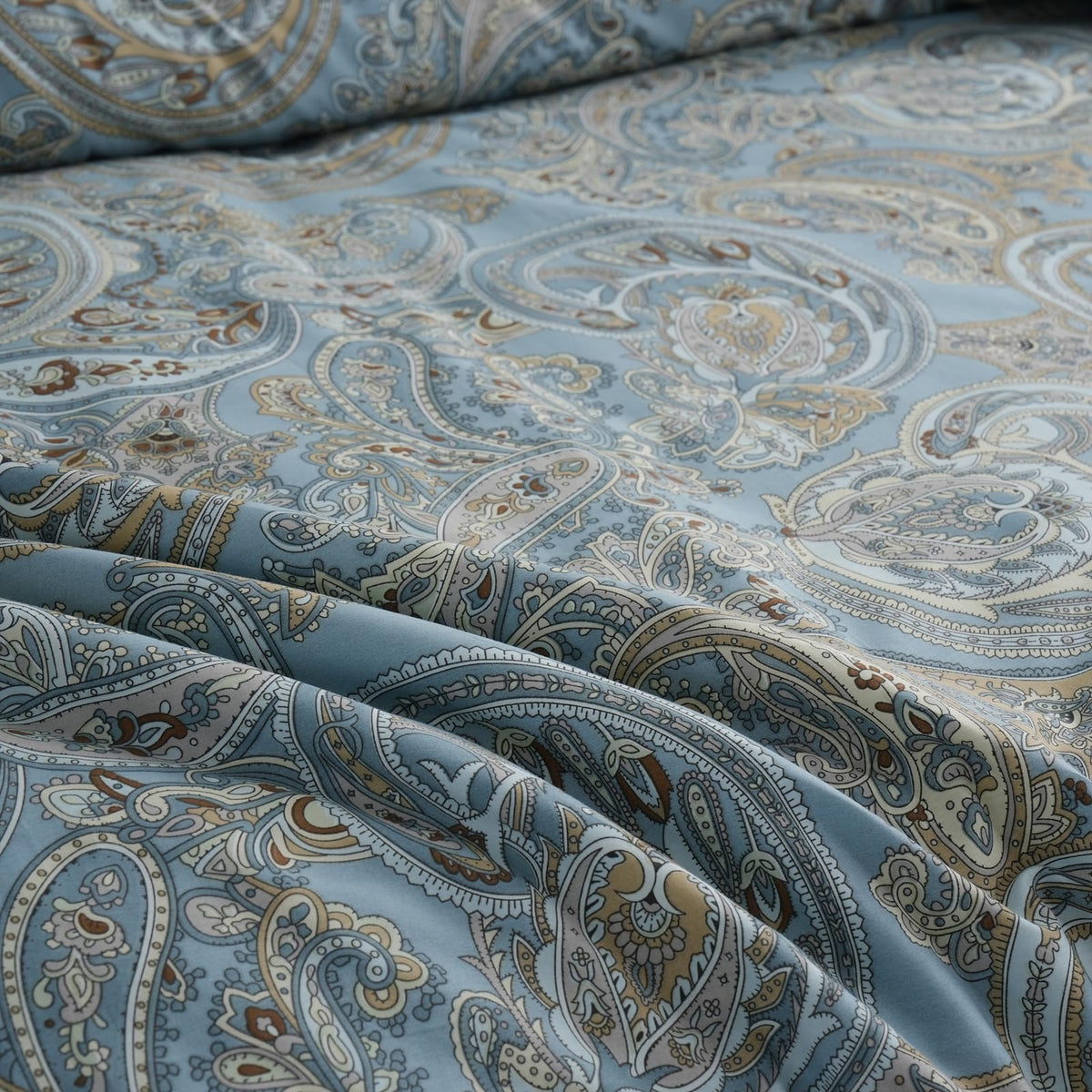 100% Cotton Duvet Cover King Size Blue Boho Paisley Pattern Duvet Cover Sets with Zipper Closure 3 Pcs Soft &