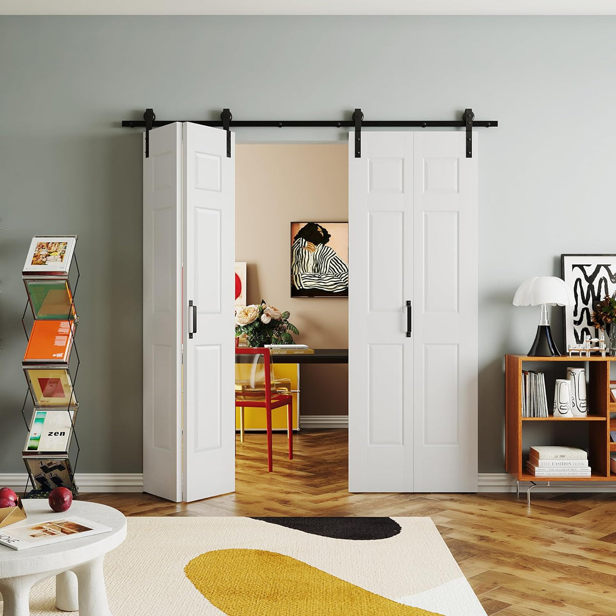 Bifold Barn Door 60" x 84", 6-Panel Sliding Barn Doors with Hardware Kit Set, Pre-drilled Closet Door Slab, 2X 2.83FT