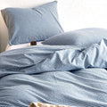 Striped Cotton Duvet Cover Set, 100% Washed Cotton Textured Bedding Set, Ticking Stripe Pinstripe Farmhouse, 3