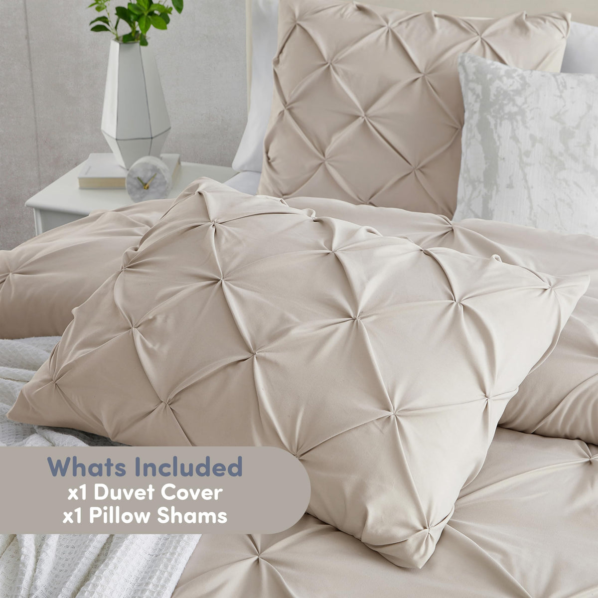 Duvet Cover Set Linen - Soft Double Brushed Duvet Set with Button Closure & Corner Ties, 2 Piece Luxurious Pinch