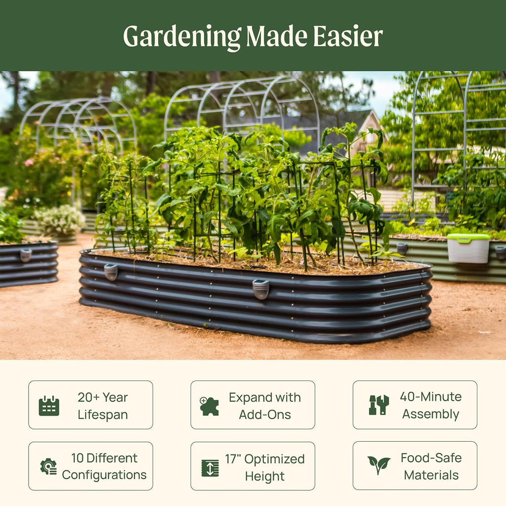 Vego garden Raised Garden Bed Kit, 17" Tall 10 in 1 Jumbo Modular Metal Raised Garden Beds, Metal Planter Box for