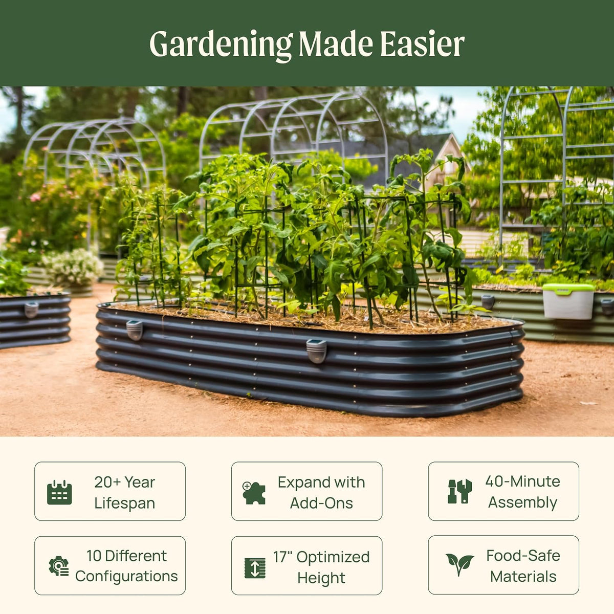 Vego garden Raised Garden Bed Kit, 17" Tall 10 in 1 Jumbo Modular Metal Raised Garden Beds, Metal Planter Box for