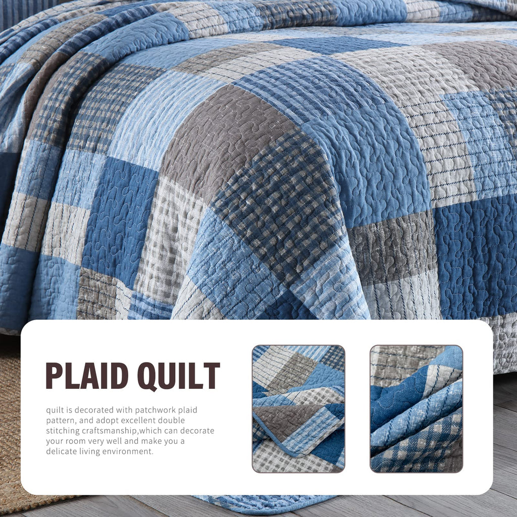 100% Cotton Quilt Farmhouse Plaid 3-Pieces Bedding