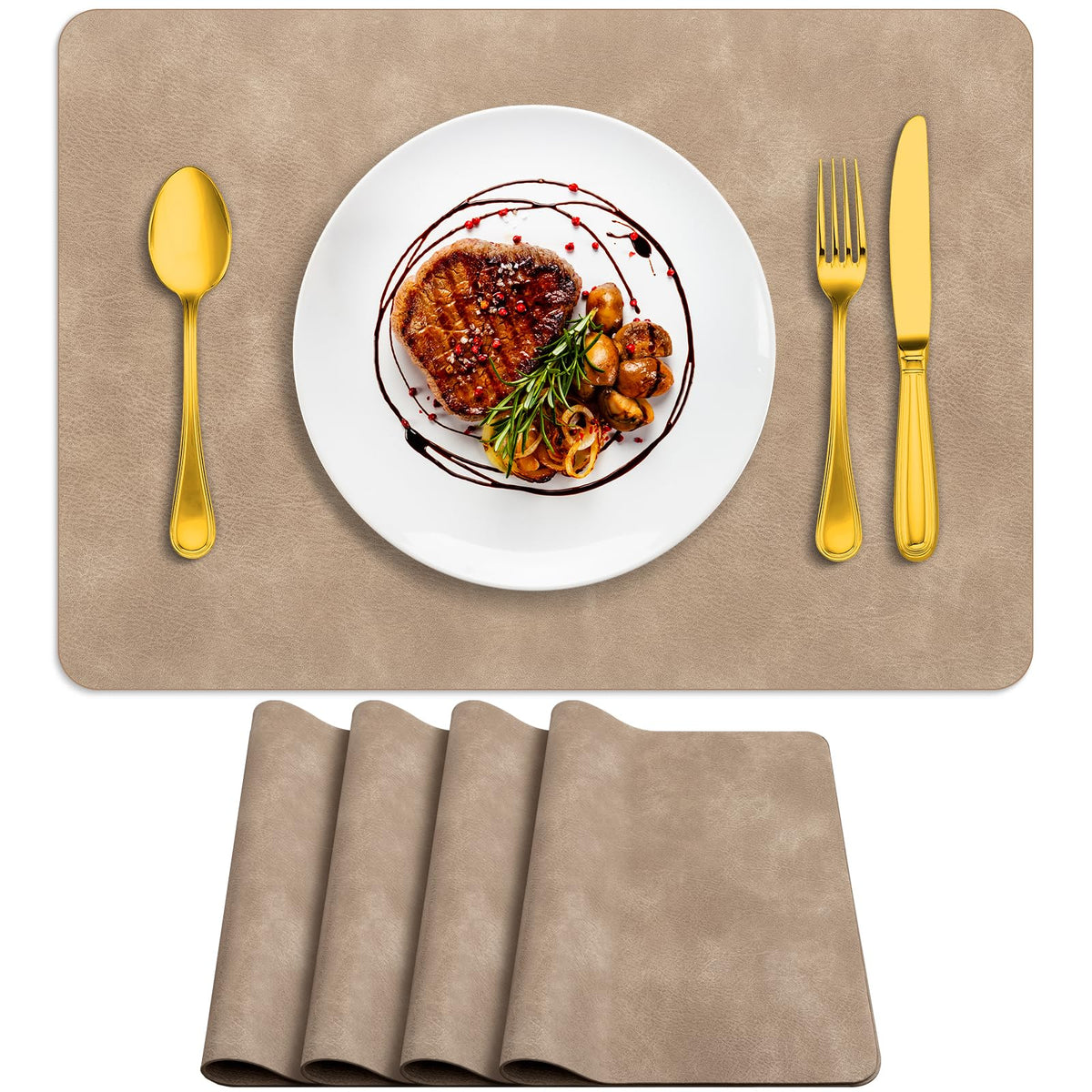 Fall Placemats Set of 4, Heat Resistant Faux Leather, Apricot