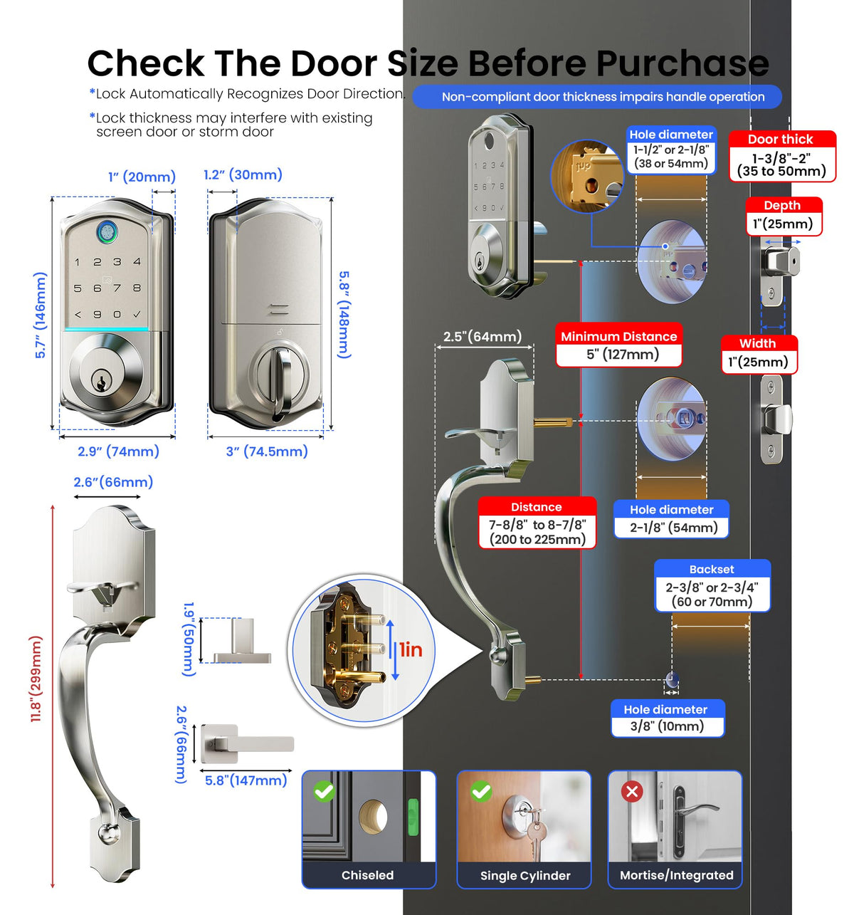 8-in-1 Fingerprint Smart Front Door Lock Set, Satin Nickel