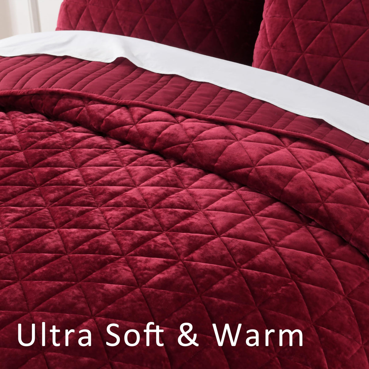 Burgundy Velvet Quilt, Comforter Set Wine Red Bedding Set (118"*118") with 2
