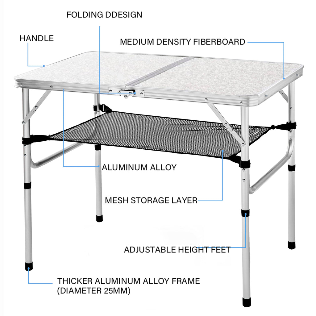 Aluminum Camp Table, 36''L x24''W Folding Table Portable