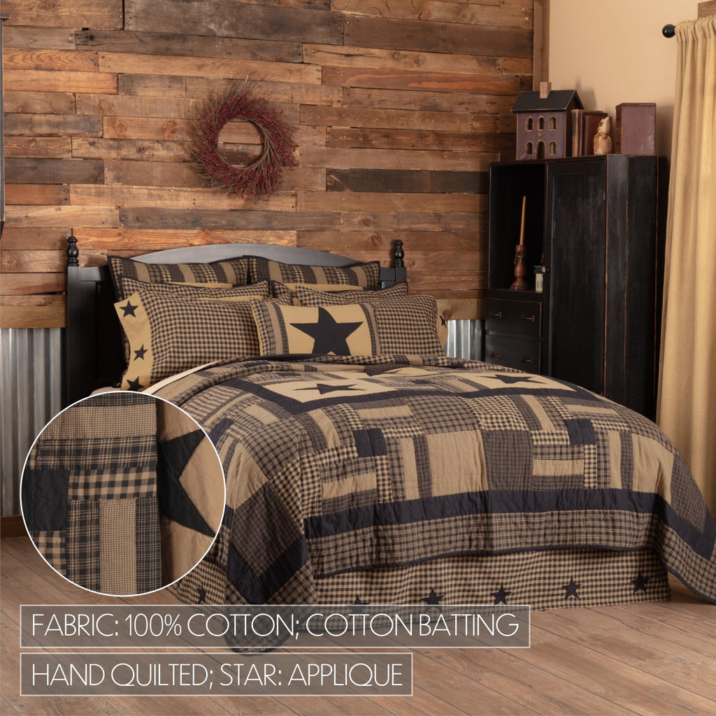 Black Check Star 6 Piece Quilt Set (1 Quilt, 2 Standard Shams, 2 Standard Pillowcase, 1 Bed Skirt)