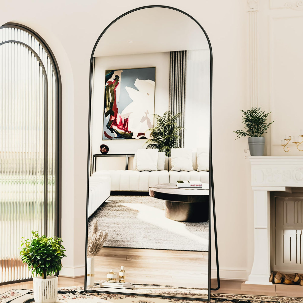 76" x34" Arched Full Length Mirror, Floor Mirror with Stand,Black