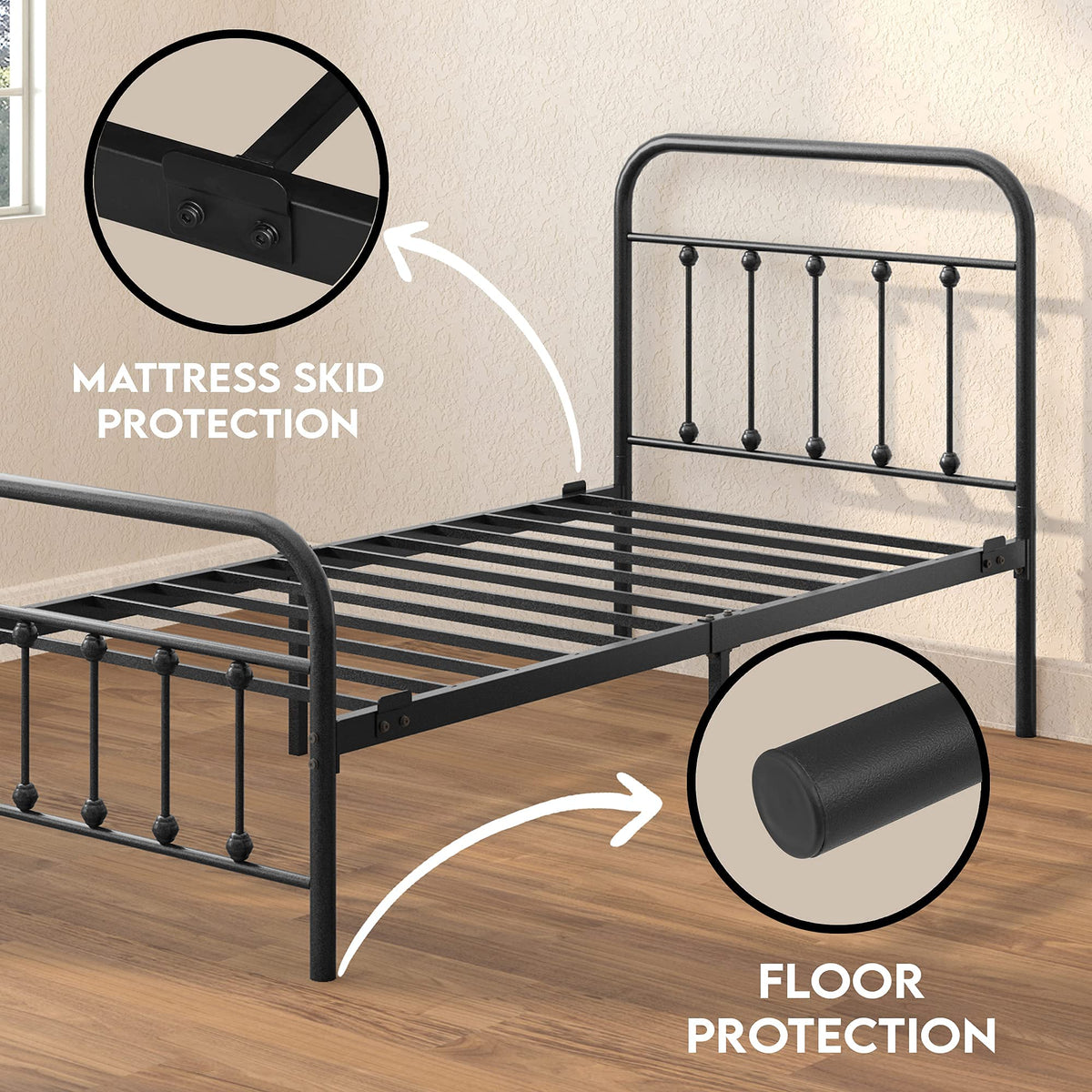Golden Gate Beds Vintage Wrought Iron Bed Frame with Classic Metal Platform Base, Headboard and Footboard, No Box
