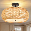 Boho Flush Mount Ceiling Light Fixture 15.8", Boho Chandelier Light Fixture Hand Woven Wicker Ceiling Light Flush