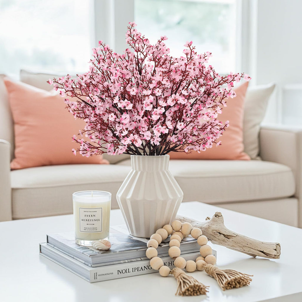 Babys Breath Artificial Flowers, 8 Bundles Cherry Blossom Pink Real Touch Fake Silk Flowers Bulk for Vase Home Office