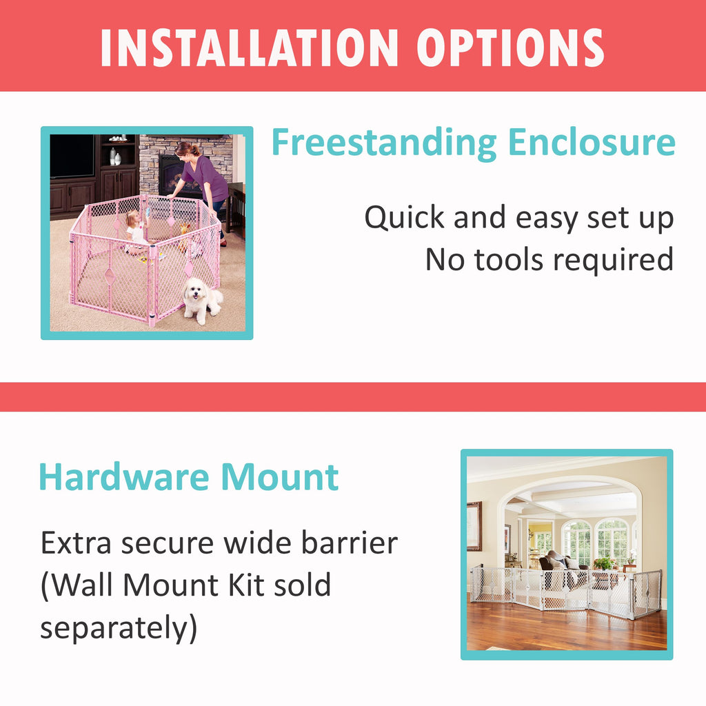 6-Panel, 18.5 SqFt Baby Playard; Pink