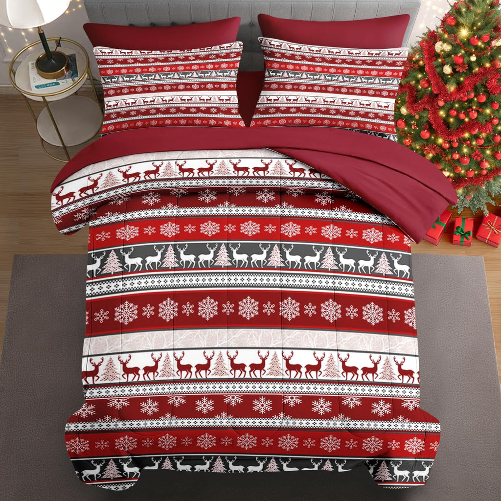 Full Christmas Comforter Set with Sheets, 7 Pieces Boho Bedding