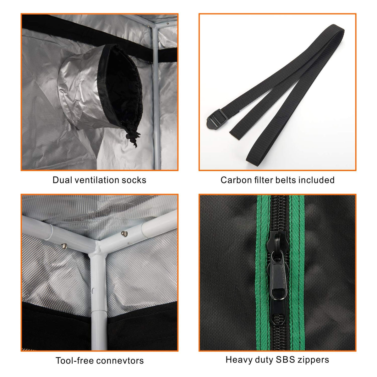 57"x57"x80'' Grow Tent, High Reflective 600D Diamond Mylar Canvas with Observation Window and Floor Tray for