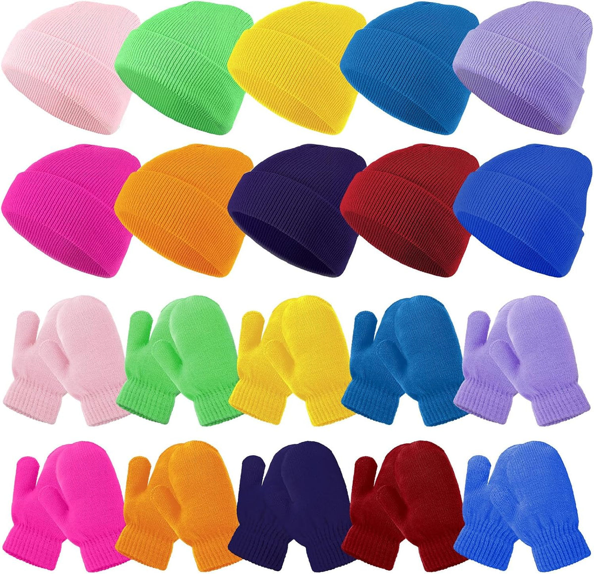 Toddlers Beanie Hat Stretch Mittens Set