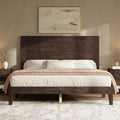 Queen Bed Frame with 48" Tall Headboard, Mid Century Modern Solid Wood Platform Bed with Silent Wood Slat System, No