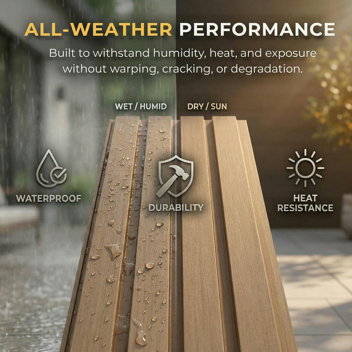 WPC Exterior Wall Slat Panels Waterproof Outdoor Composite Siding Cladding 94.5 in x 8.62 in 16.98 sq.ft Classic Oak