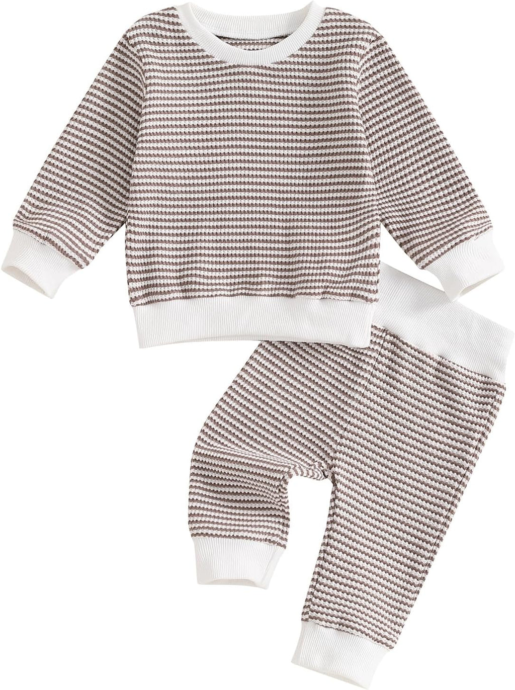 Fall Winter Toddler Baby Boy Outfit Waffle Knit Long Sleeve Sweatshirt Pullover Tops and Pants Set