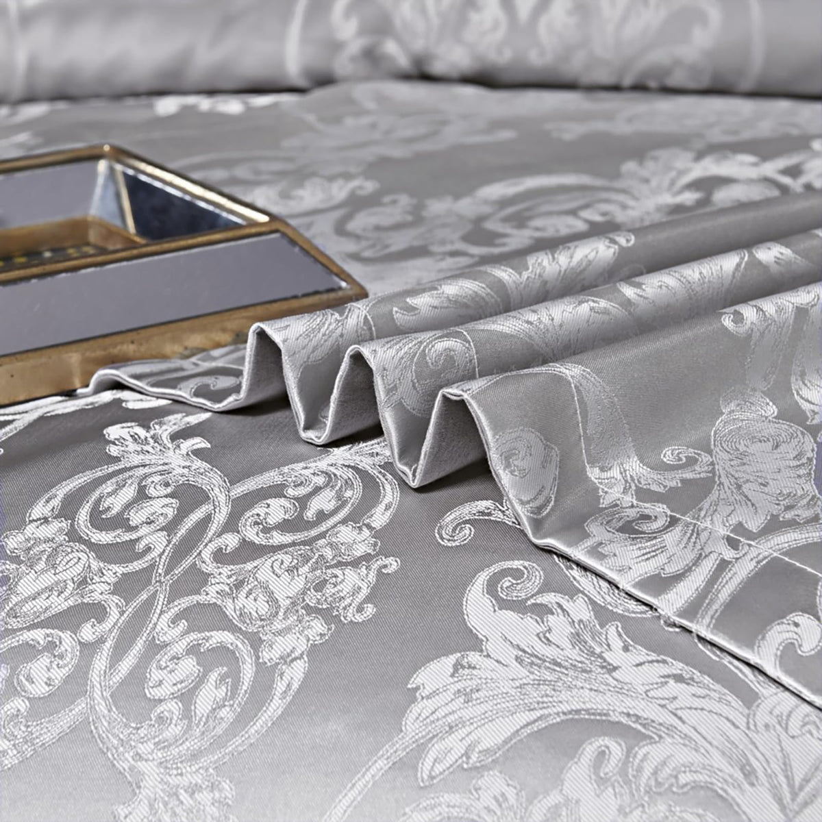 Satin Embroidered Duvet Cover Set, Silver Gray, 3 Piece