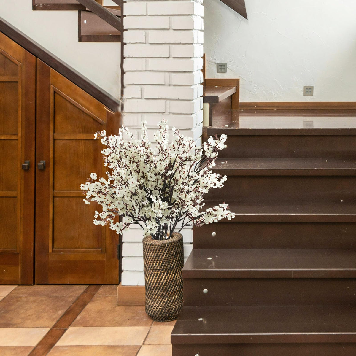 White Cherry Blossom Branches Artificial Flowers for Vase, 10 Bundles Babys Breath Fake Silk Flower Bulk, Faux