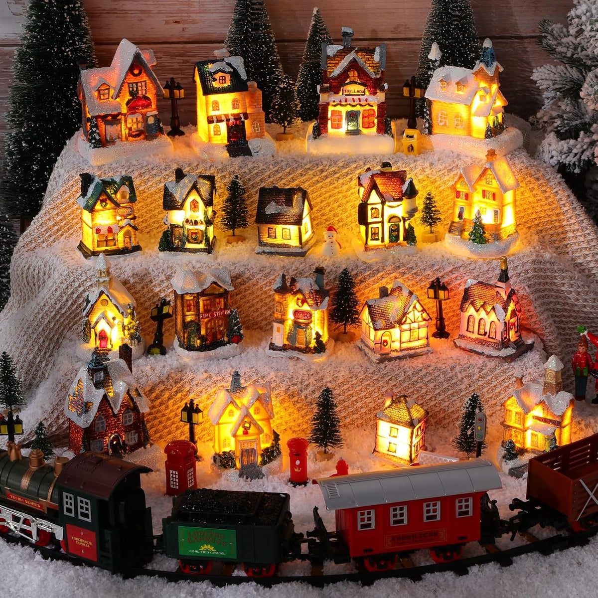 64 Pcs LED Christmas Village Houses Holiday Town Scene Set,Funny