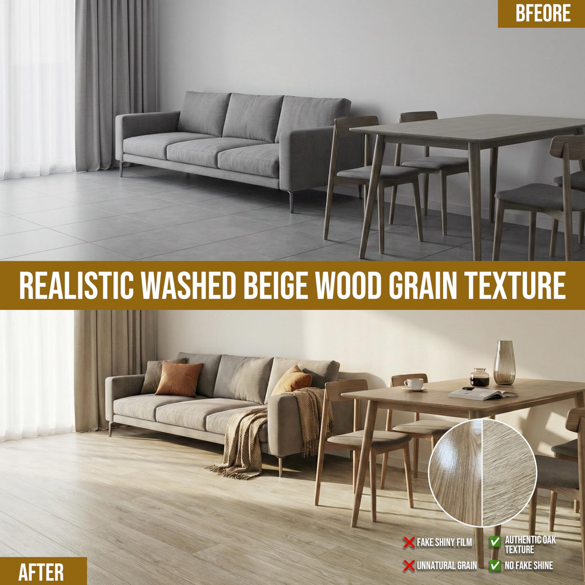 Waterproof Peel and Stick Floor Tile, 54 Sq.Ft Washed Beige Vinyl Flooring