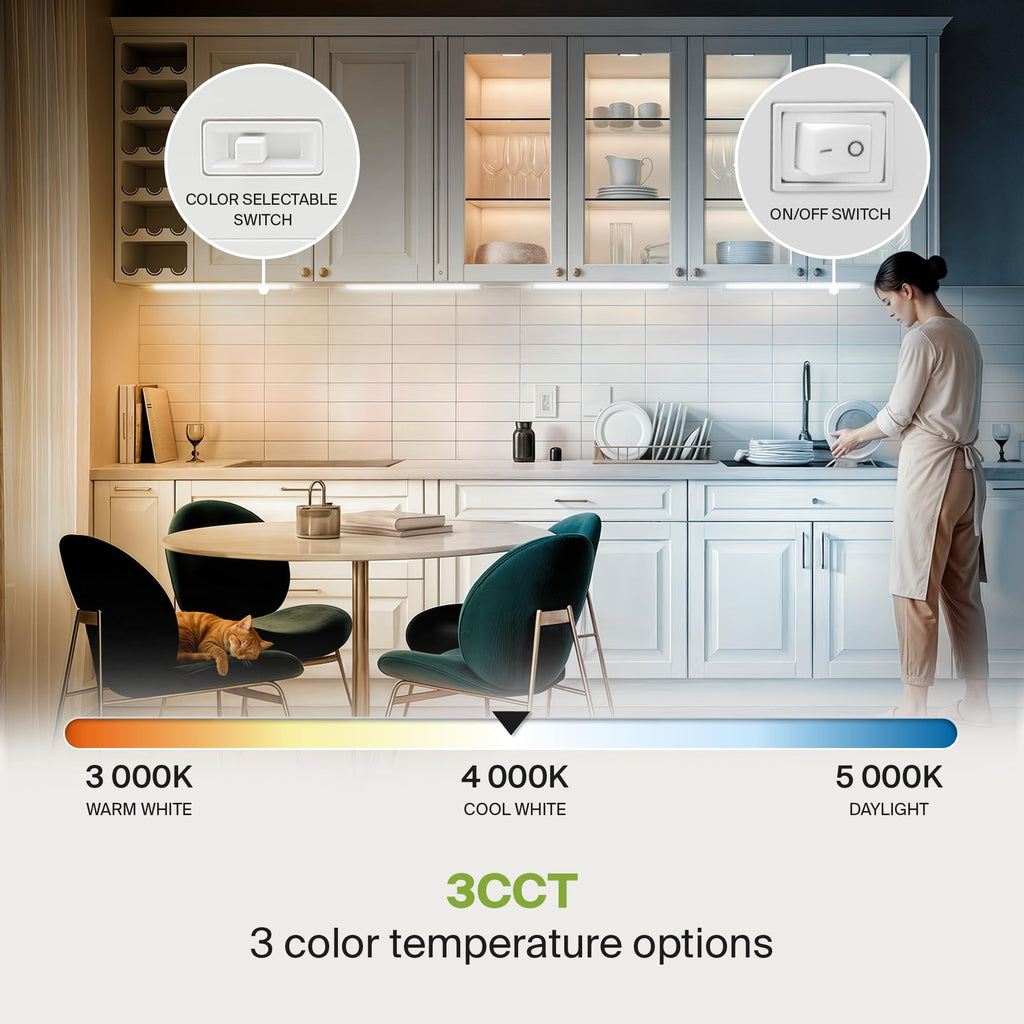 LED Under Cabinet Lighting, 32 inch 16W 1057 LM Dimmable Hardwired Under Cabinet Lights, 3000K Soft/4000K Cool/5000K