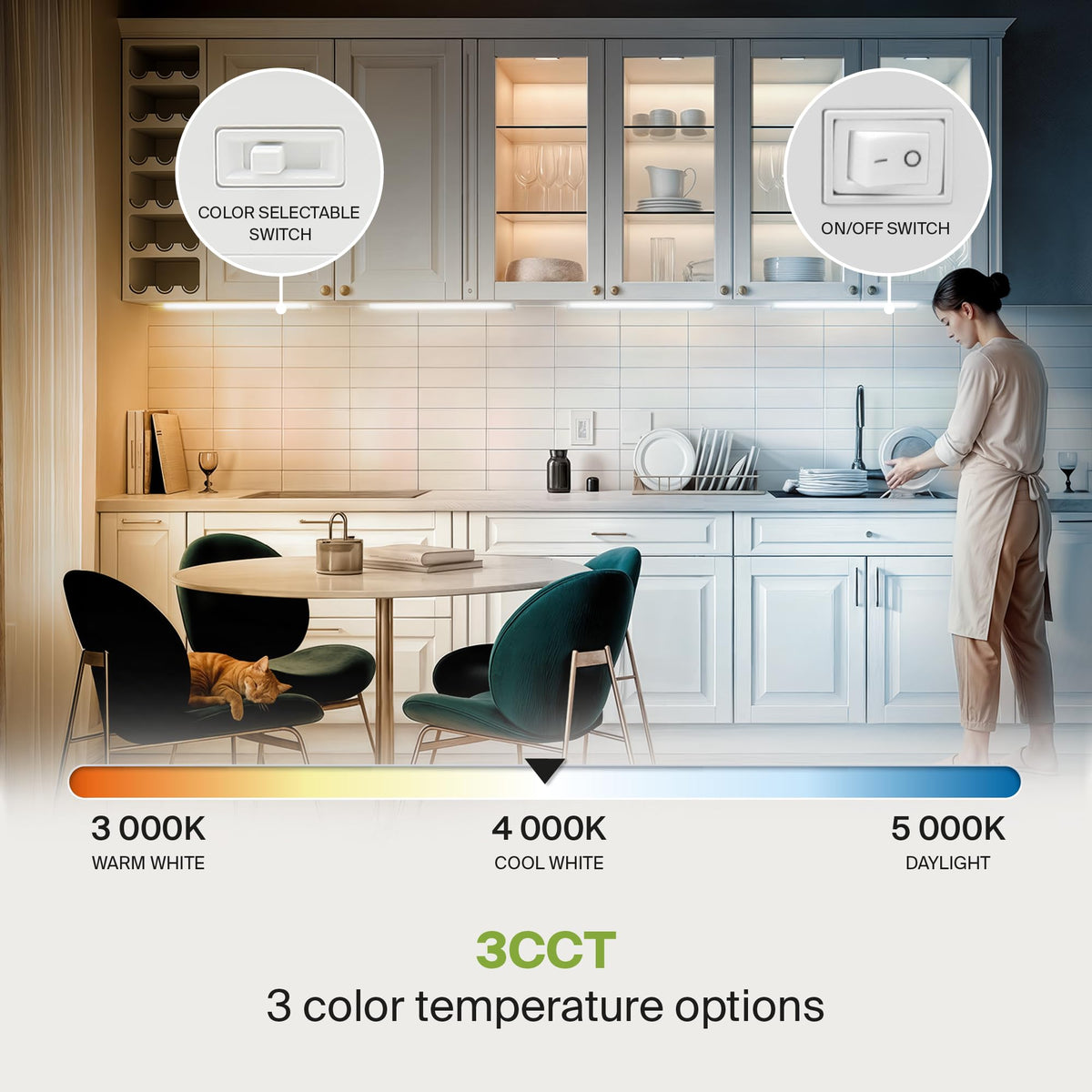 LED Under Cabinet Lighting, 32 inch 16W 1057 LM Dimmable Hardwired Under Cabinet Lights, 3000K Soft/4000K Cool/5000K