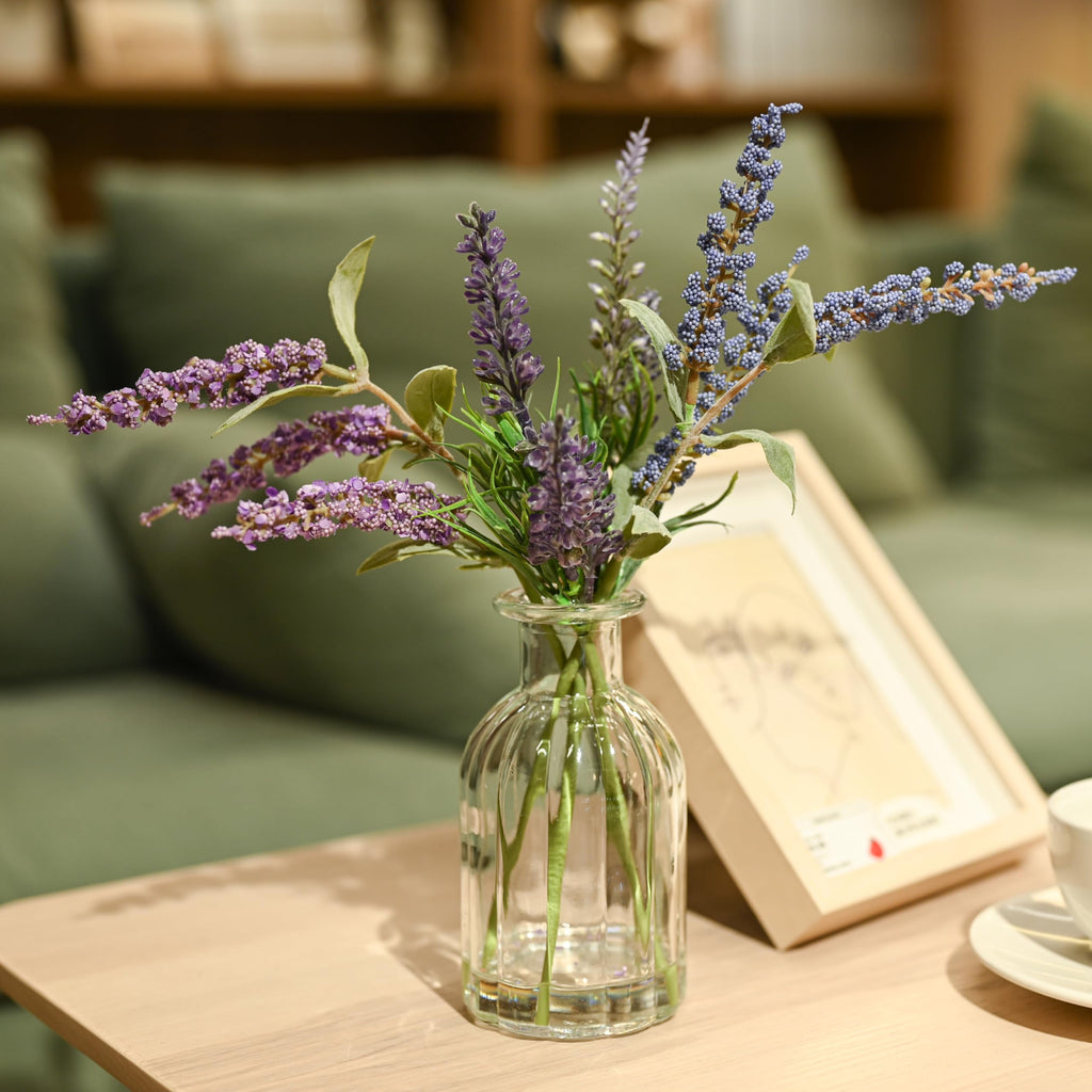 Fake Flowers- Artificial Lavender Plants in Glass Vase with Faux Water, Faux Silk Flowers Fake Plant Decor Farmhouse