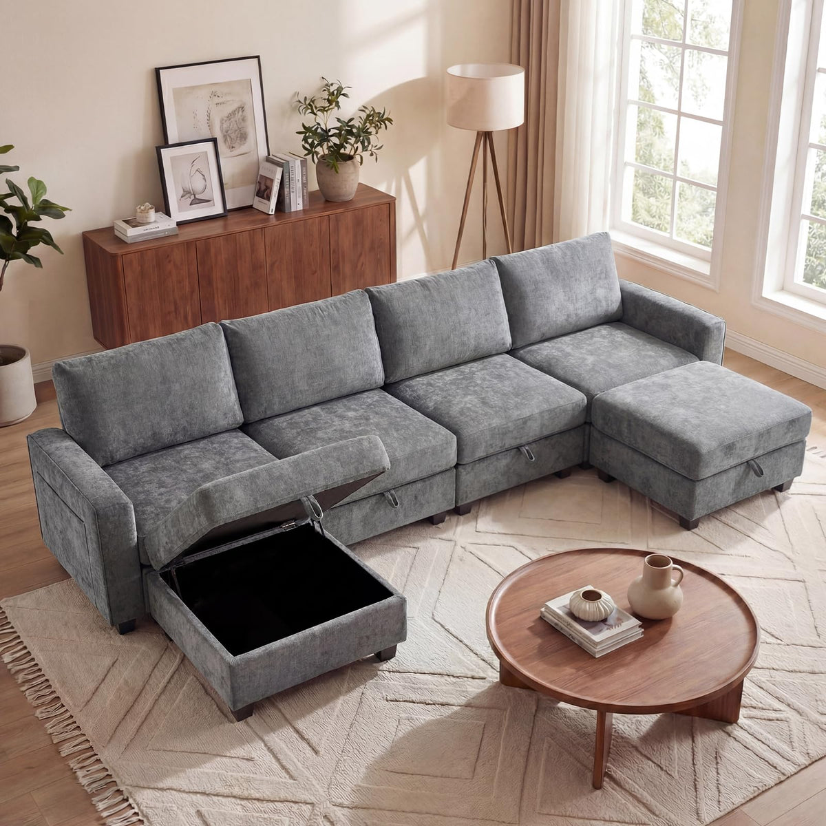 Redlife 127" U-Shaped 6-Seater Modular Sectional Sofa with 2 Ottomans