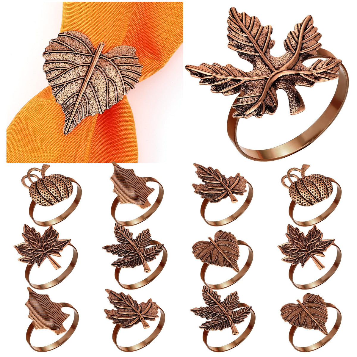 12 Pcs Thanksgiving Napkin Rings Set Fall Pumpkin Leaves Holders