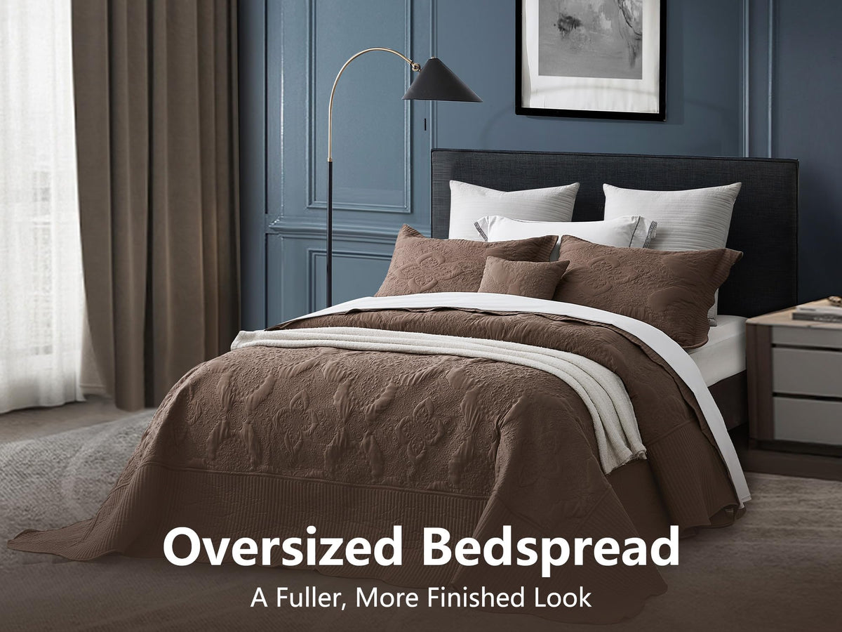 Bedspreads 128x120, Stitched Damask, Mocha