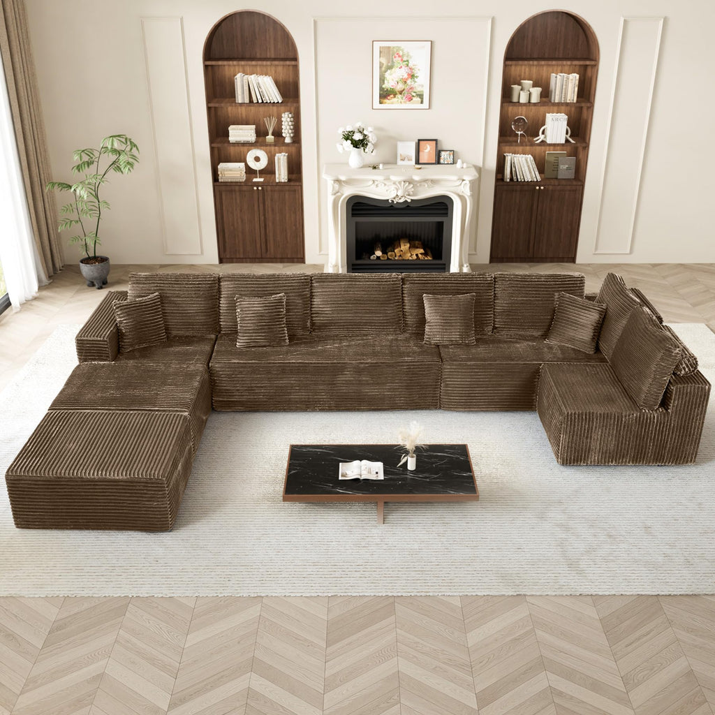 177" U-Shaped Boneless Cloud Modular Sectional Sofa, Brown