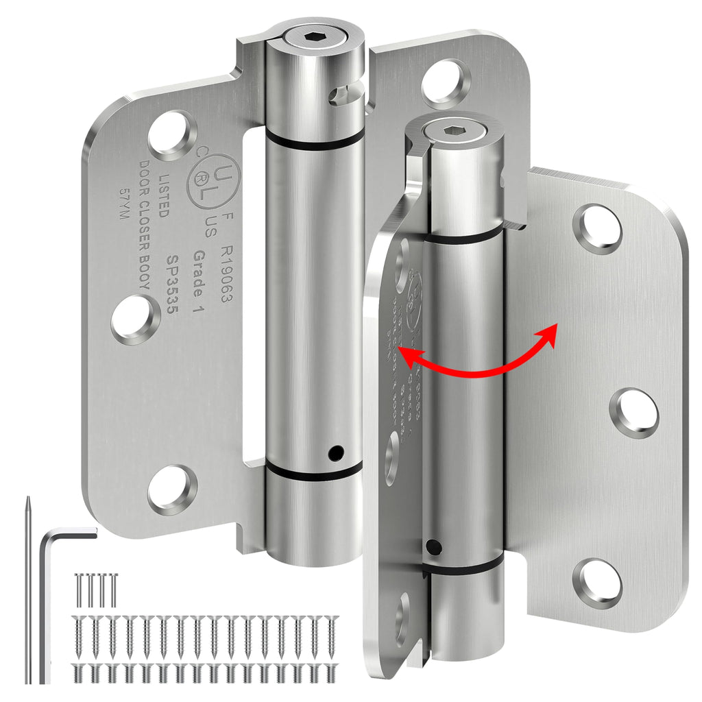 2-Pack 3.5 Inch Self Closing Door Hinges, 5/8" Radius Corners, Brushed Nickel