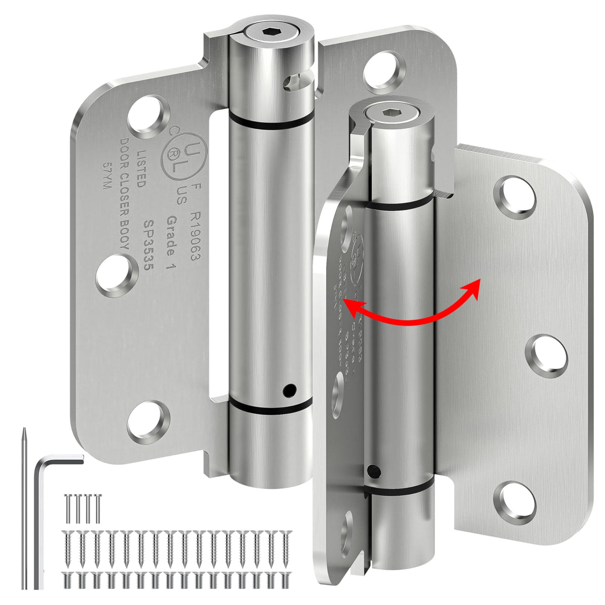 2-Pack 3.5 Inch Self Closing Door Hinges, 5/8" Radius Corners, Brushed Nickel