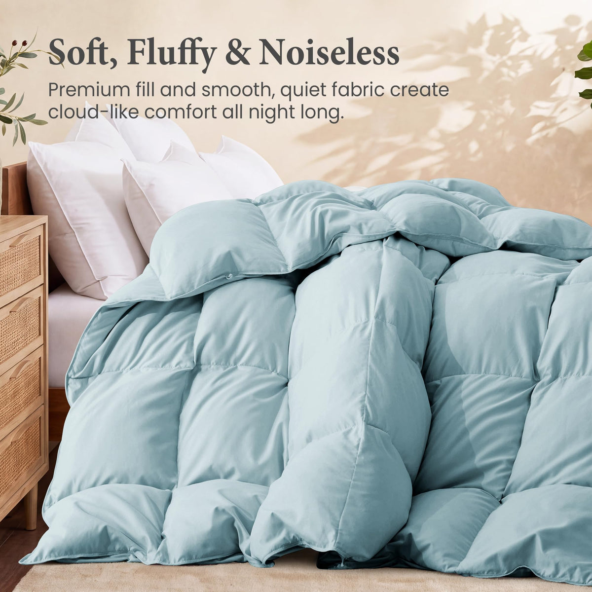 Down Comforter - All Season Ultra Soft Goose Down & Feather Fiber Fill, Luxury Hotel Blue Duvet Insert with