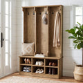 Hall Tree with Bench and Shoe Storage, Rustic Oak