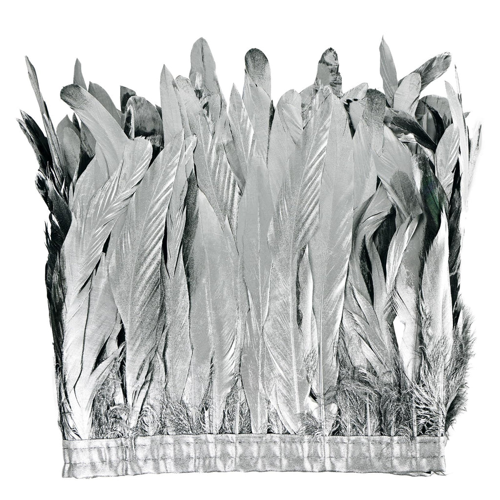Sliver Rooster Fringe Trim 2.15Yard 8-10inch for Feather Shawl Cape,DIY Sewing Craft Clothing Wedding Decoration