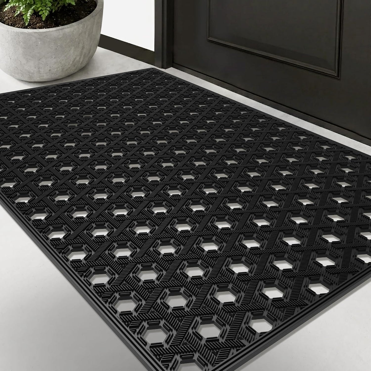 Front Door Mat Outside Entrance 24x36, Heavy Duty TPE Rubber Doormat with Drainage, Non Slip Low Profile Dirt Trapper