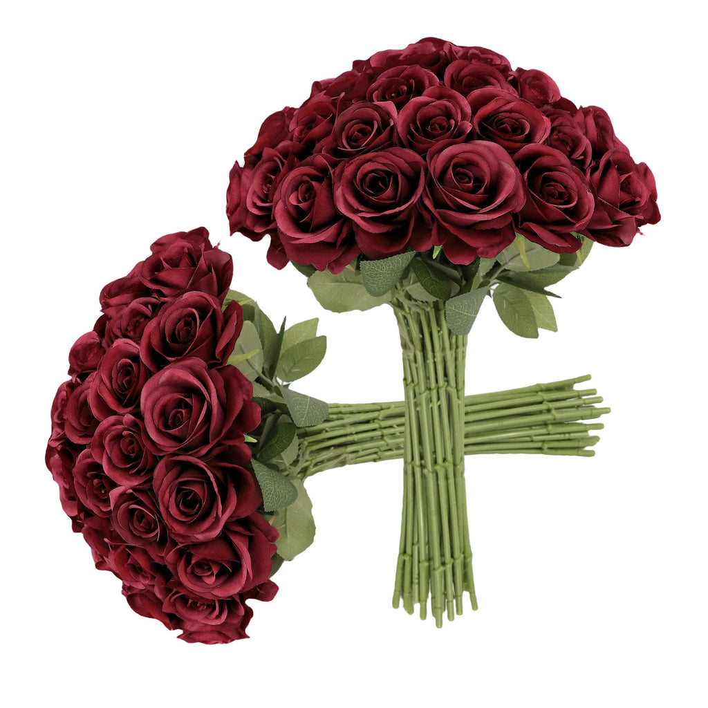 30pcs Burgundy Flowers Fake Roses Artificial Flowers Faux Roses