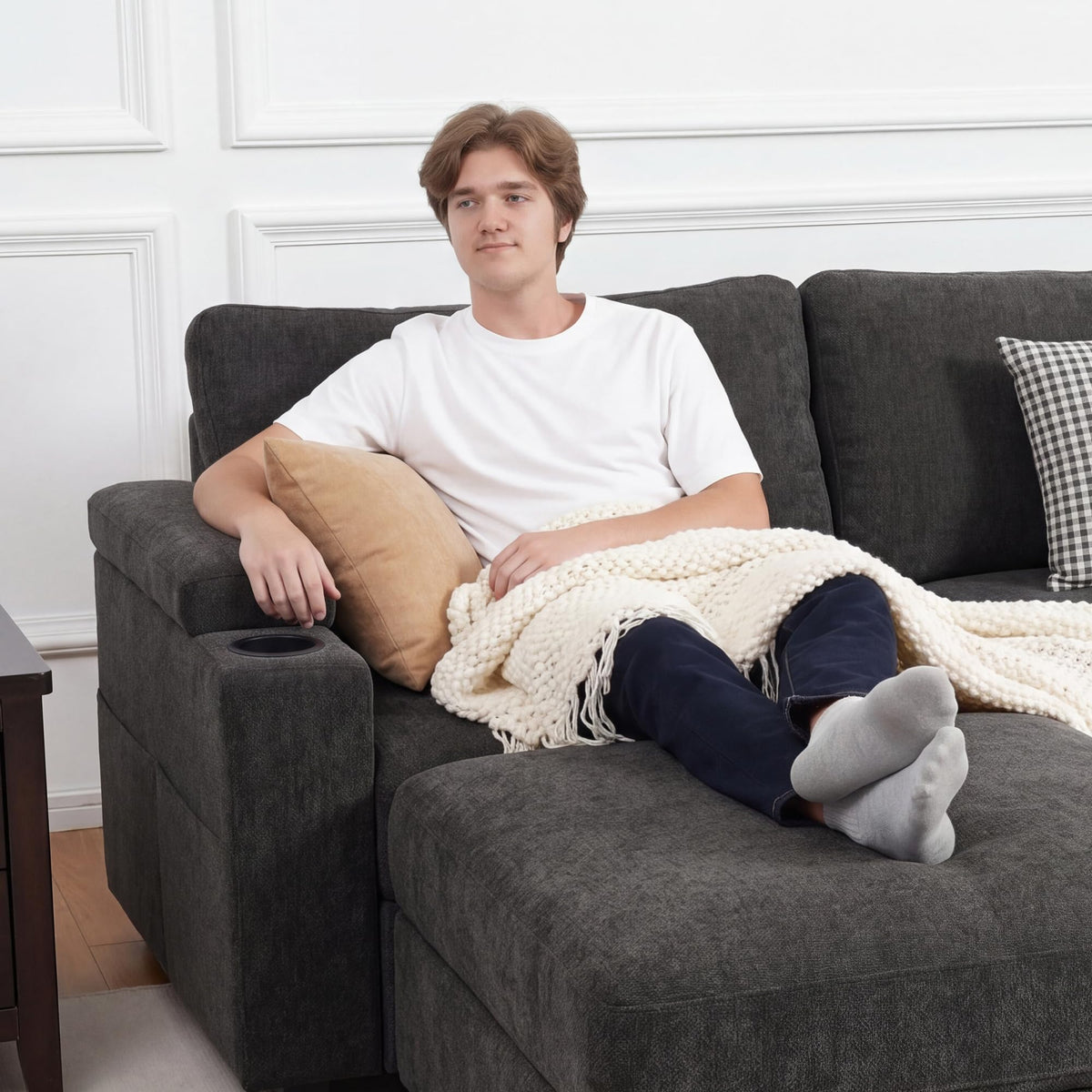 Moudular Sectional Couches, Chenille Fabric U Shaped Cloud Sofa