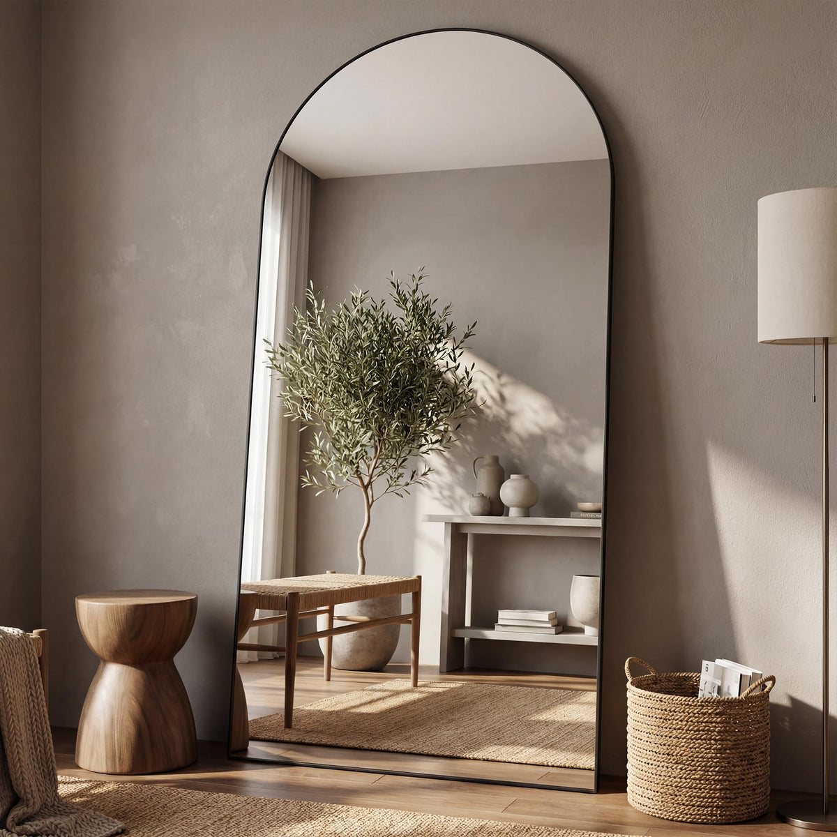 76" x34" Arched Full Length Mirror, Floor Mirror with Stand,Black