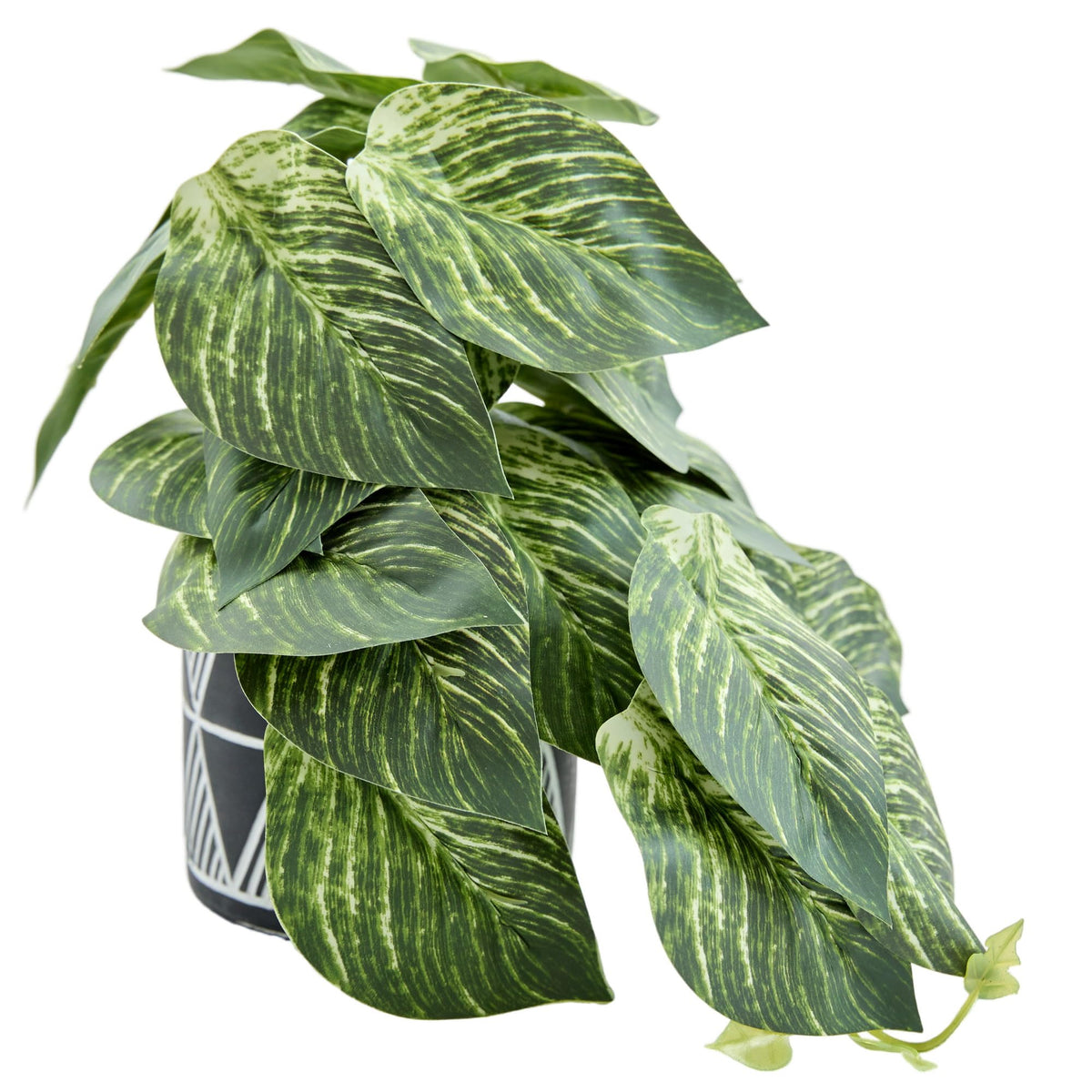 Faux Pothos Plant Black White Geo Cement Pot Indoor Decor