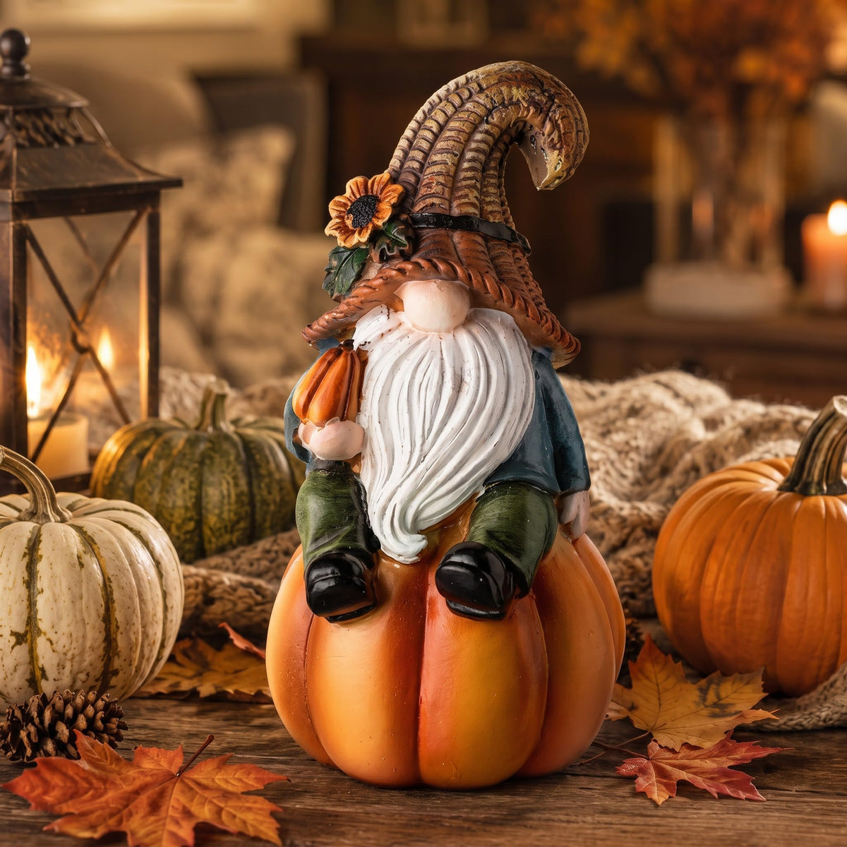 Fall Thanksgiving Gnomes Figurine Decorations, 6.7", Elegant